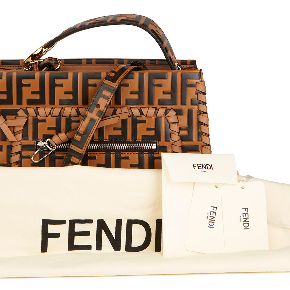 Fendi Brown Embossed Monogram Calfskin Leather Whipstitch Small Runaway Bag 4