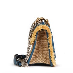Fendi Blue Calfskin Leather & Embroidered Raffia Small Kan I F