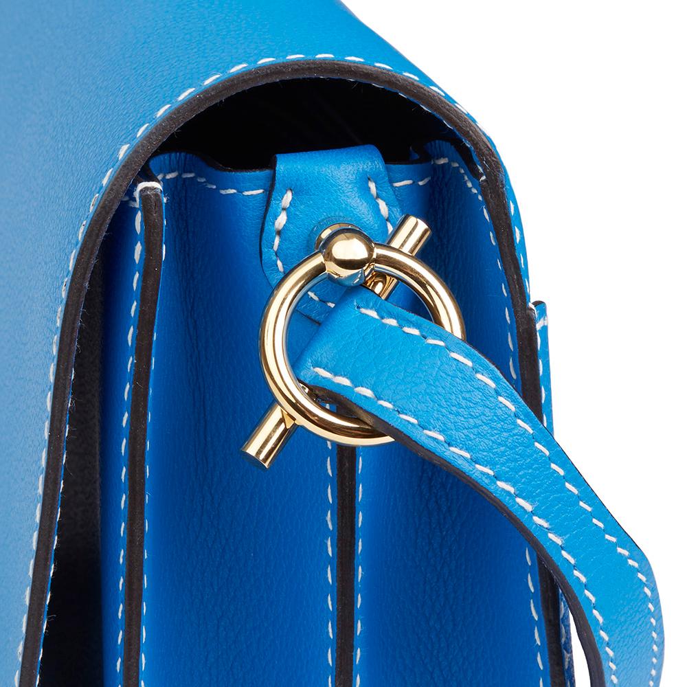 Hermes Blue Hydra Evercolour Leather Roulis 23 Bag, 2105  In Excellent Condition In Bishop's Stortford, Hertfordshire