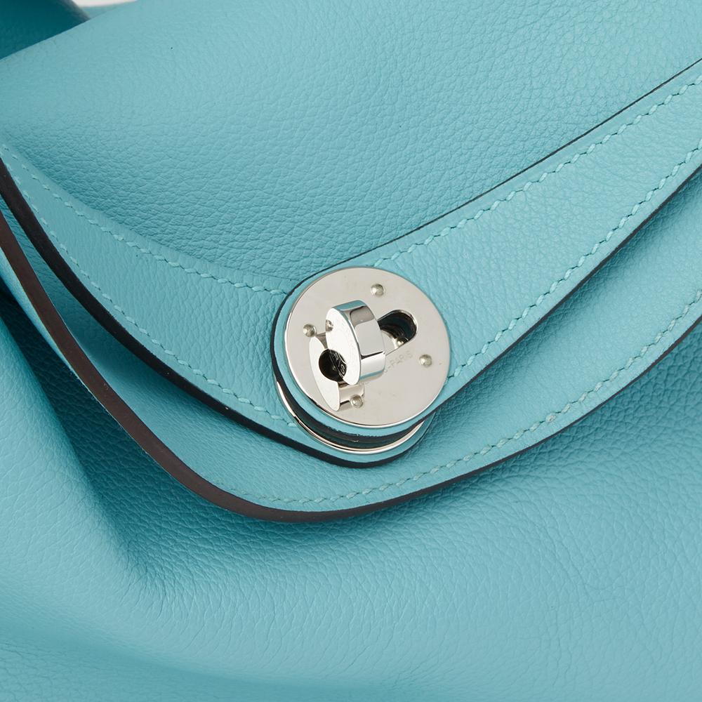 Hermes Blue Atoll Evercolour Leather Lindy 26 Bag, 2015  In Excellent Condition In Bishop's Stortford, Hertfordshire