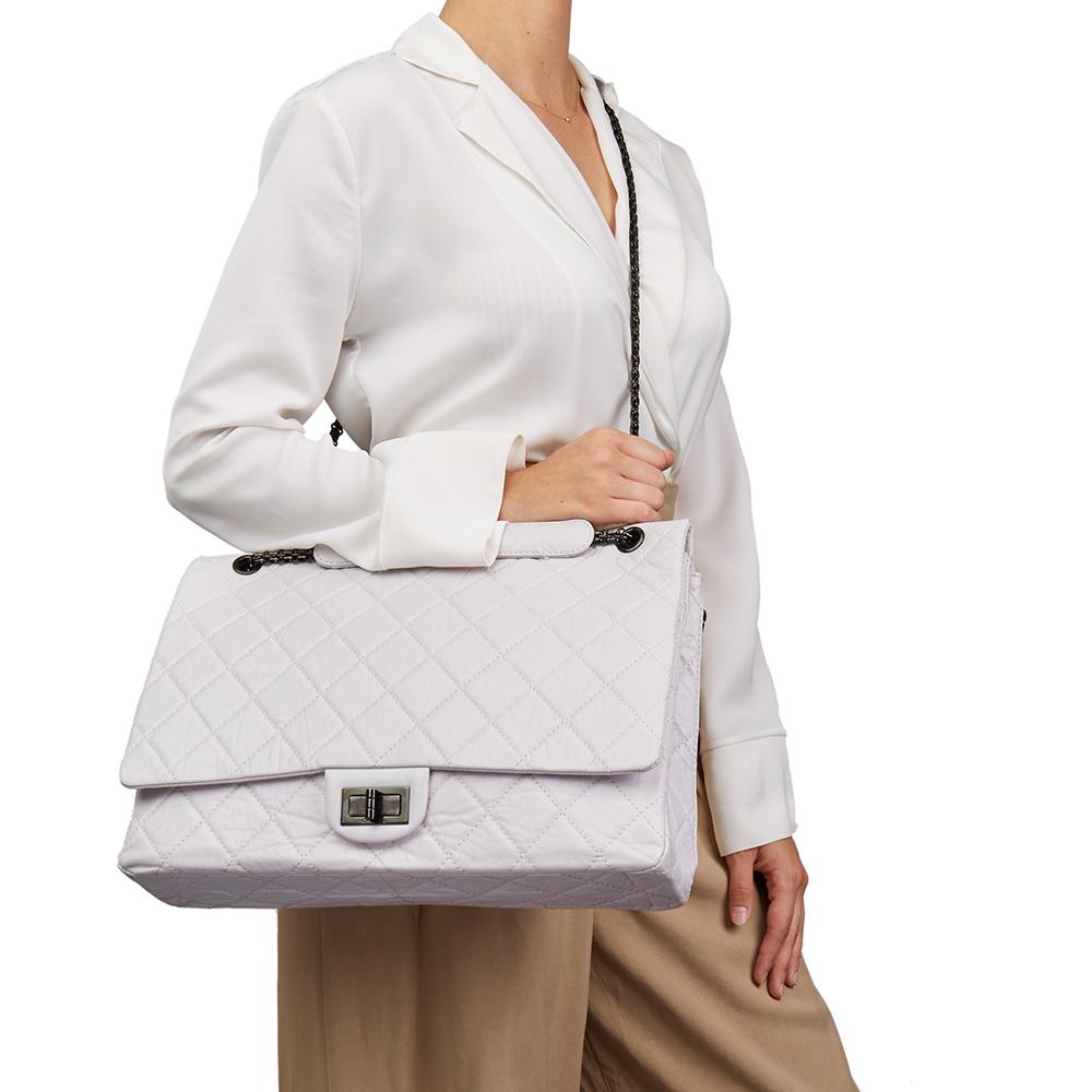 Chanel Icy White Quilted Aged Calfskin Leather 2.55 Reissue 228 Flap Bag 5