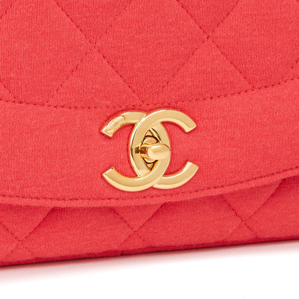 Red 2015 Chanel Coral Quilted Jersey Fabric Reissue Diana Classic Single Flap Bag