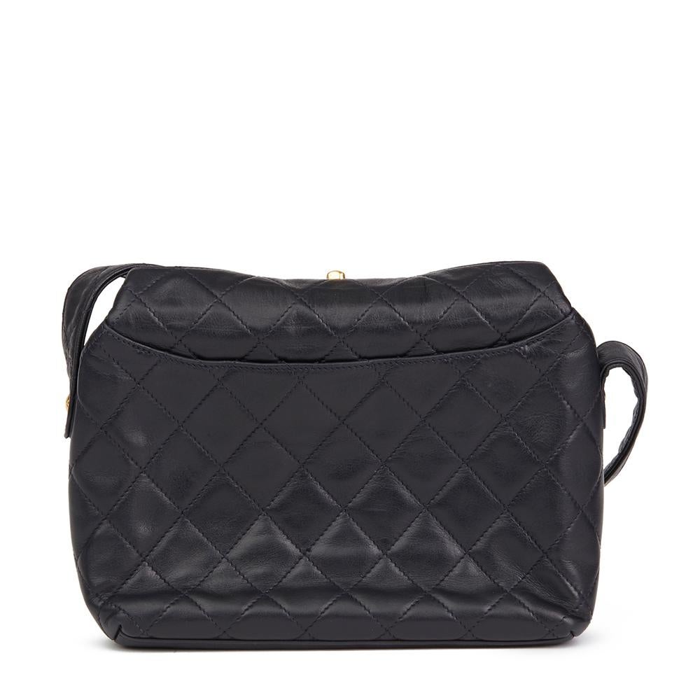 Black 1992 Chanel Navy Quilted Lambskin Vintage Classic Single Flap Bag 