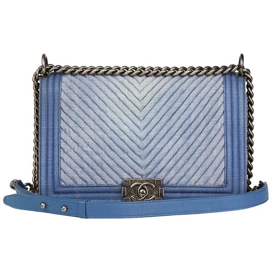 Chanel Blue Chevron Quilted Denim New Medium Le Boy Bag, 2015 