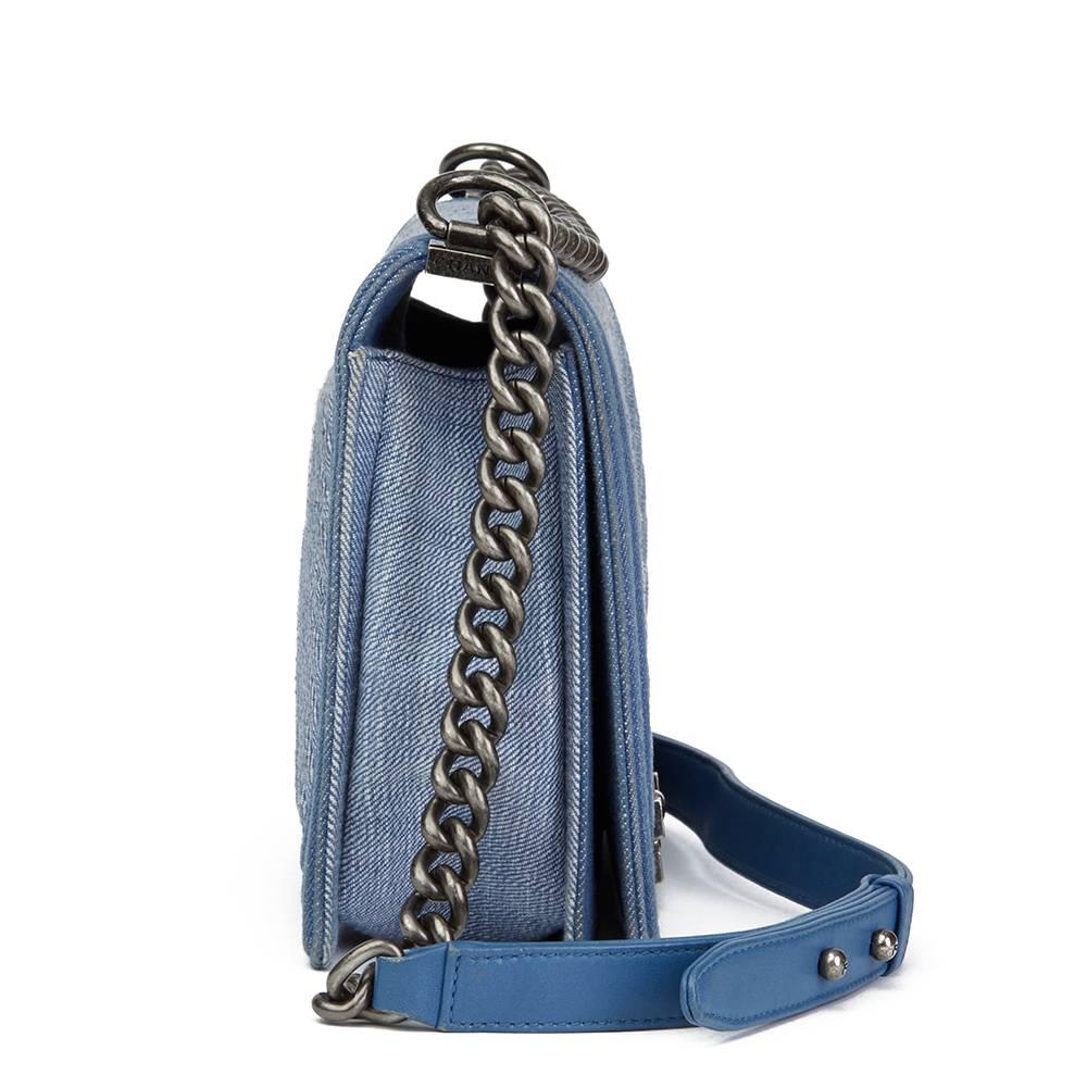 Chanel Blue Chevron Quilted Denim New Medium Le Boy Bag, 2015  In Excellent Condition In Bishop's Stortford, Hertfordshire