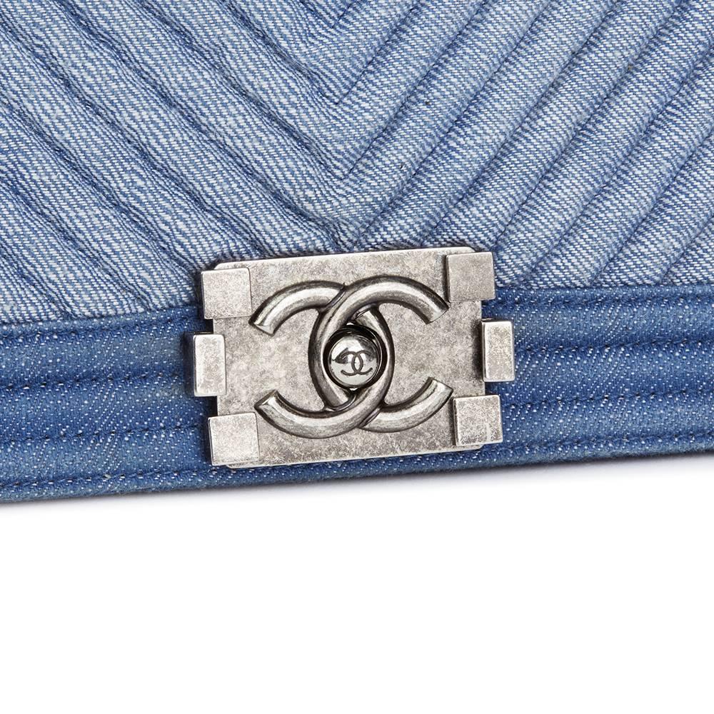 Chanel Blue Chevron Quilted Denim New Medium Le Boy Bag, 2015  2