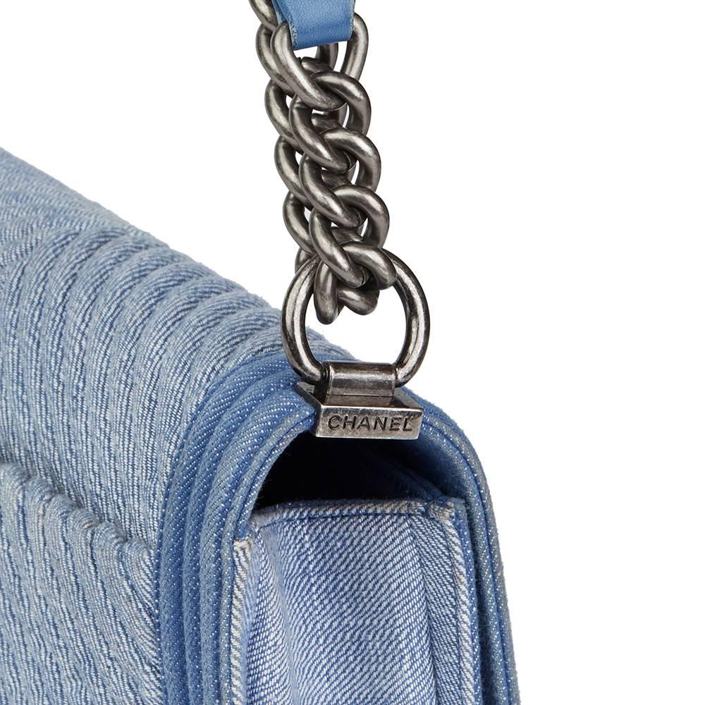 Chanel Blue Chevron Quilted Denim New Medium Le Boy Bag, 2015  3