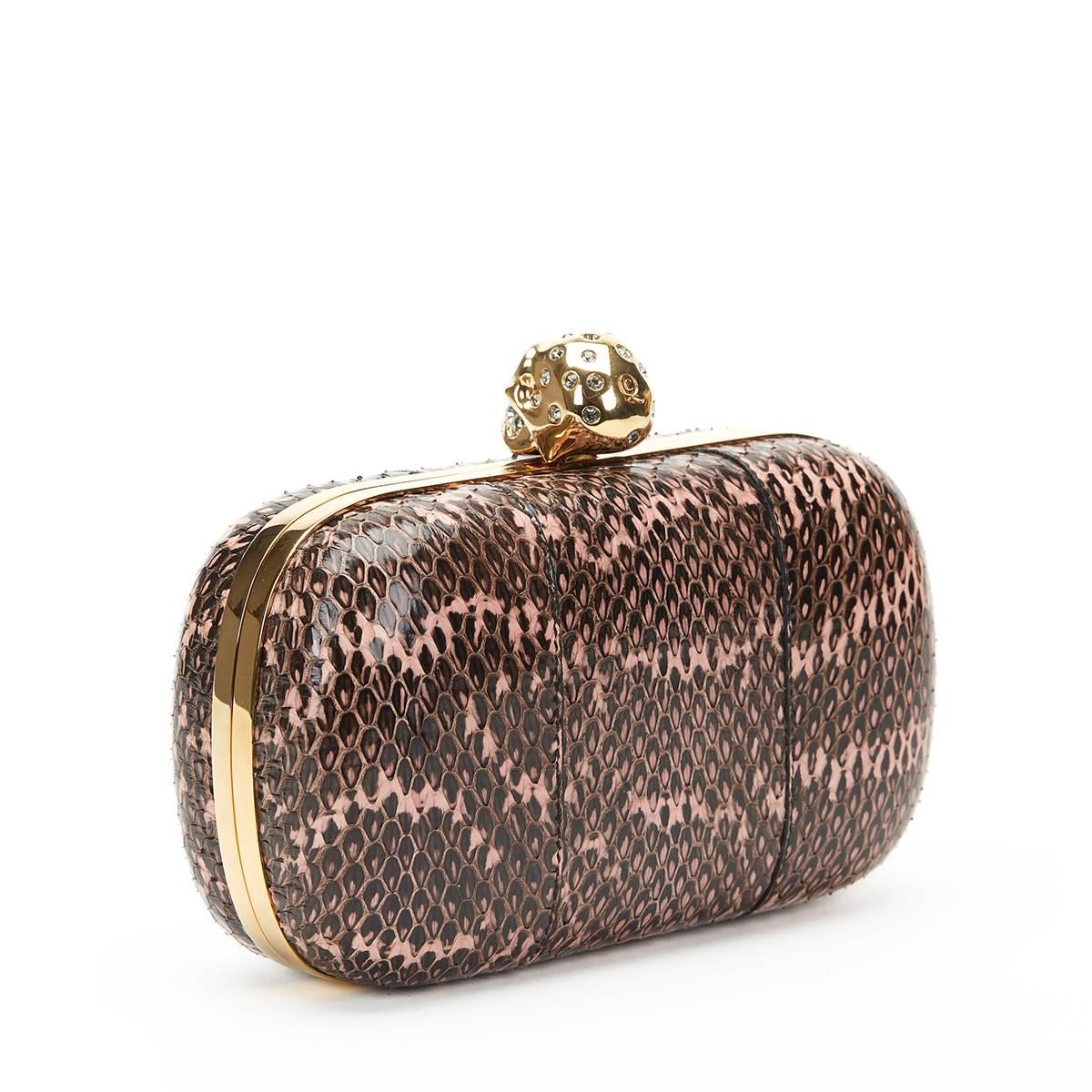Women's 2010 Alexander McQueen Black and Pink Python Skull Box