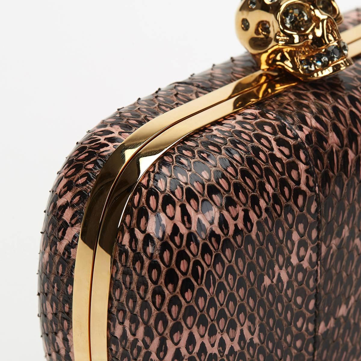 2010 Alexander McQueen Black and Pink Python Skull Box 6