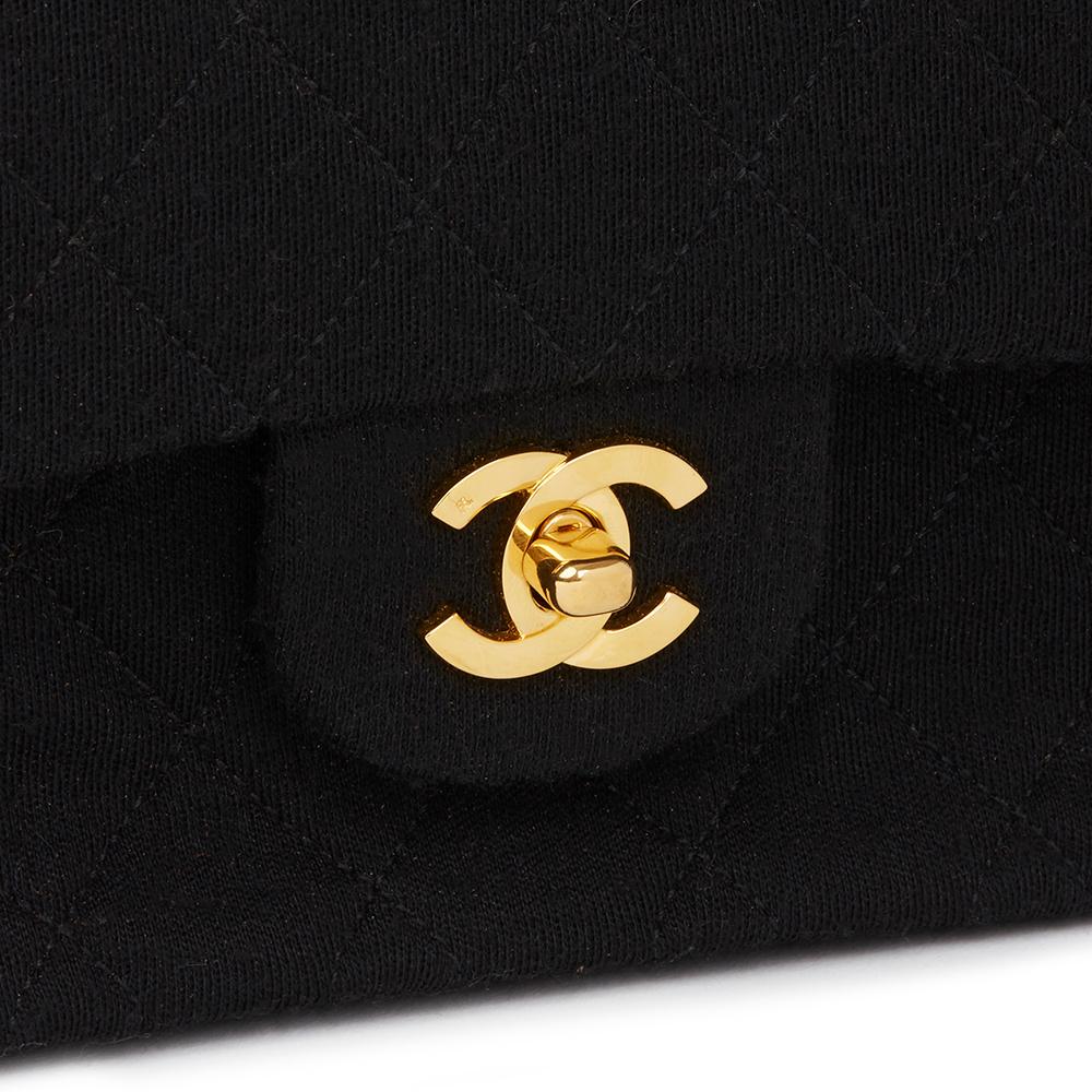 1990 Chanel Black Quilted Jersey Fabric Vintage Medium Classic Double Flap Bag 1