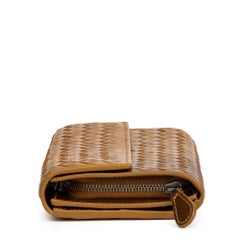 2010 Bottega Veneta Bronze Woven Metallic Grosgrain Calfskin Leather Continental