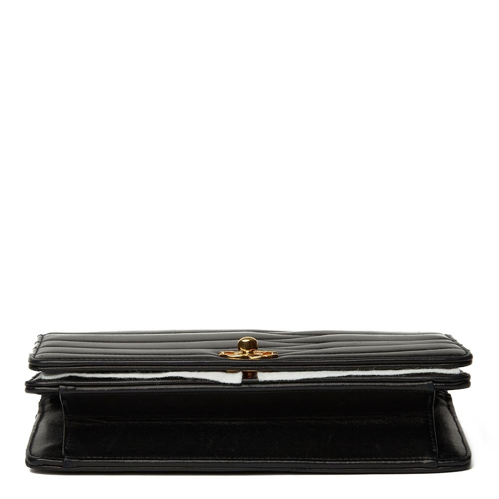 1992 Chanel Black Wave Quilted Lambskin Vintage Classic Clutch 1
