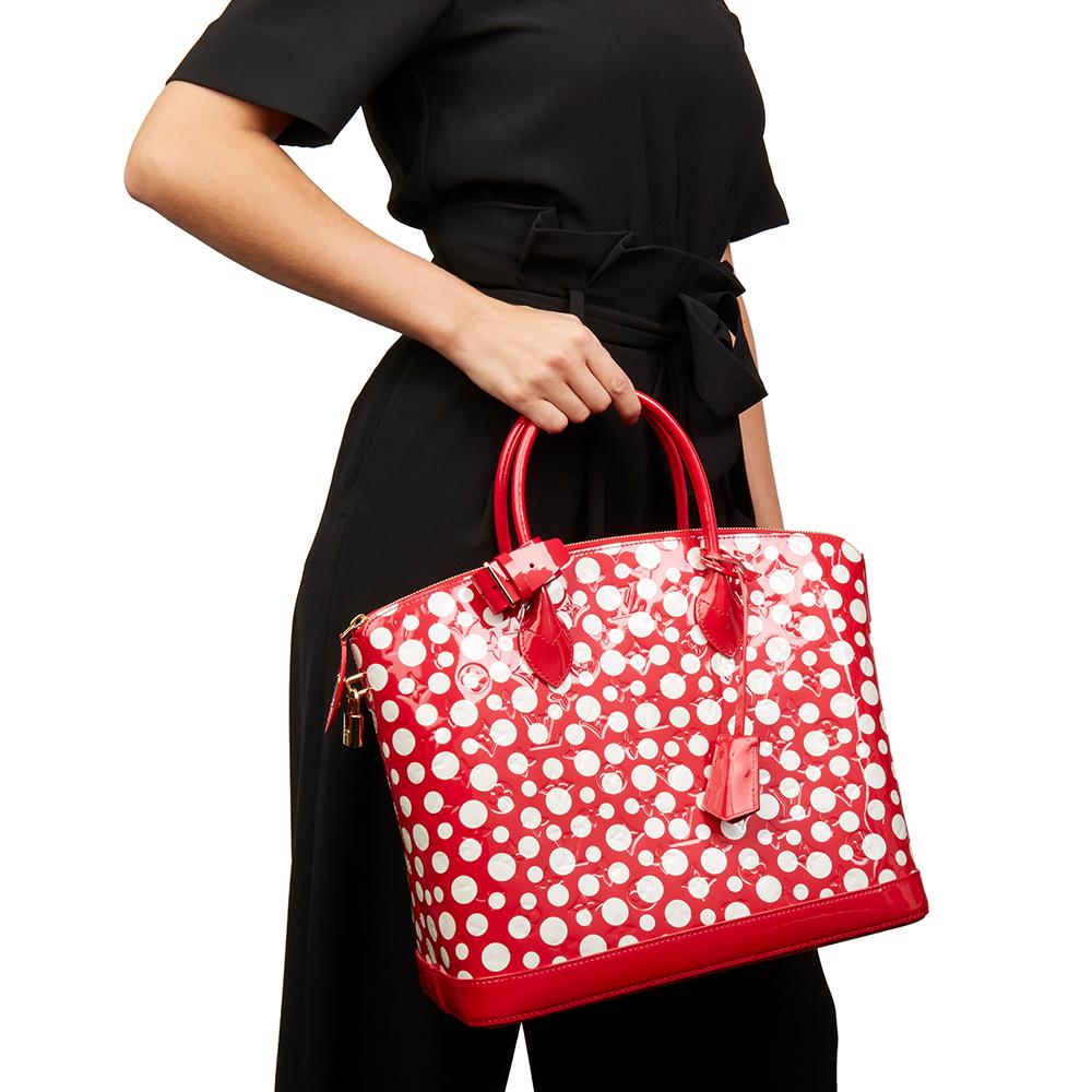 2012 Louis Vuitton Red Vernis Leather Dots Infinity Yayoi Kusama Lockit MM 6