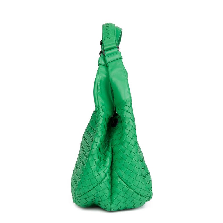 2010s Bottega Irish Green Woven Lambskin Medium Campana Bag at