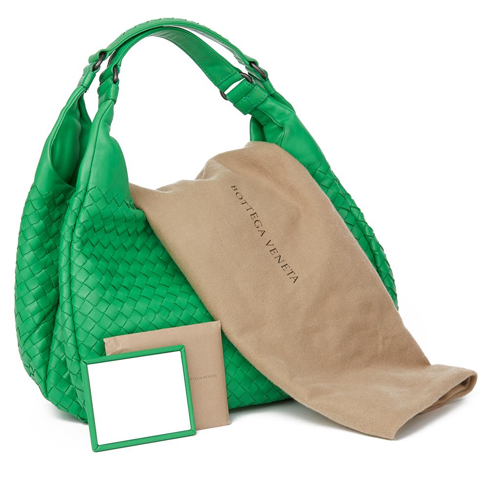 2010s Bottega Veneta Irish Green Woven Lambskin Medium Campana Bag 4