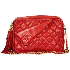 Chanel Red Quilted Lambskin Vintage Camera Bag, 1980s 