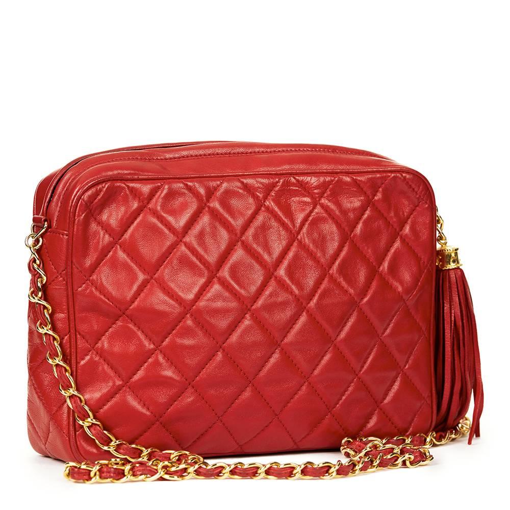 Chanel Red Quilted Lambskin Vintage Camera Bag, 1980s 1