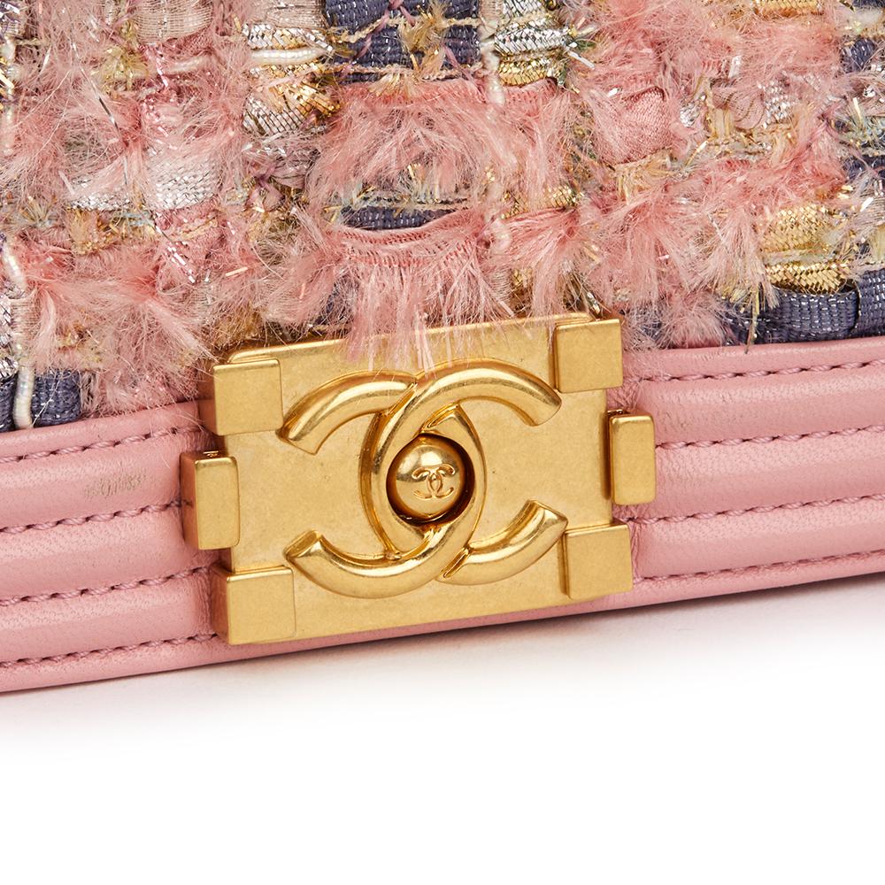 Beige 2016 Chanel Pink Lambskin & Multicolour Woven Fabric Mini Le Boy