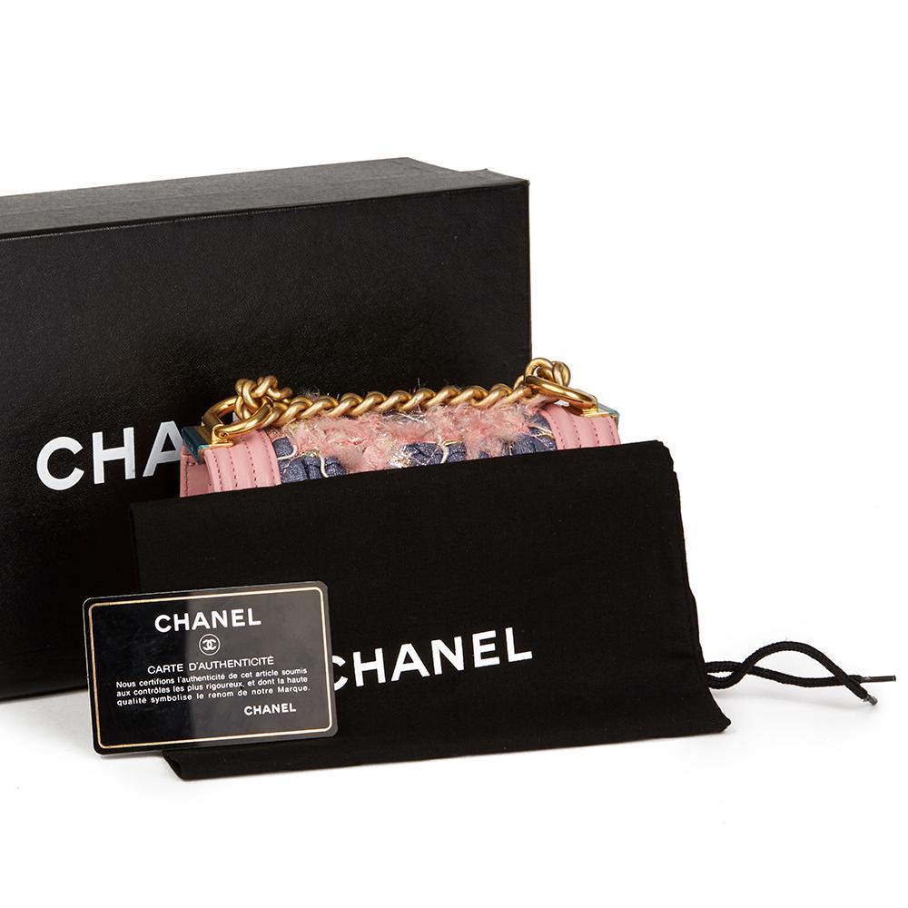 2016 Chanel Pink Lambskin & Multicolour Woven Fabric Mini Le Boy 2