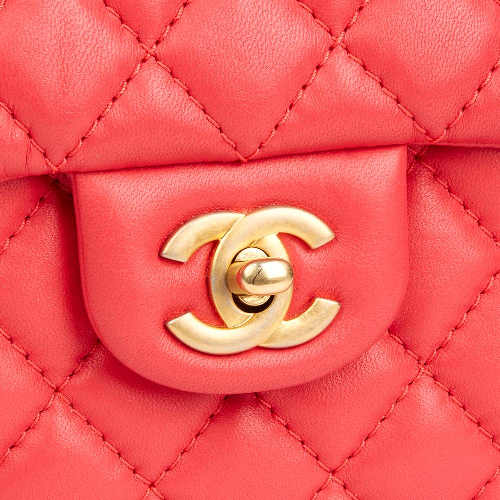 Red 2017 Chanel Rose Quilted Lambskin Classic Bucket Bag