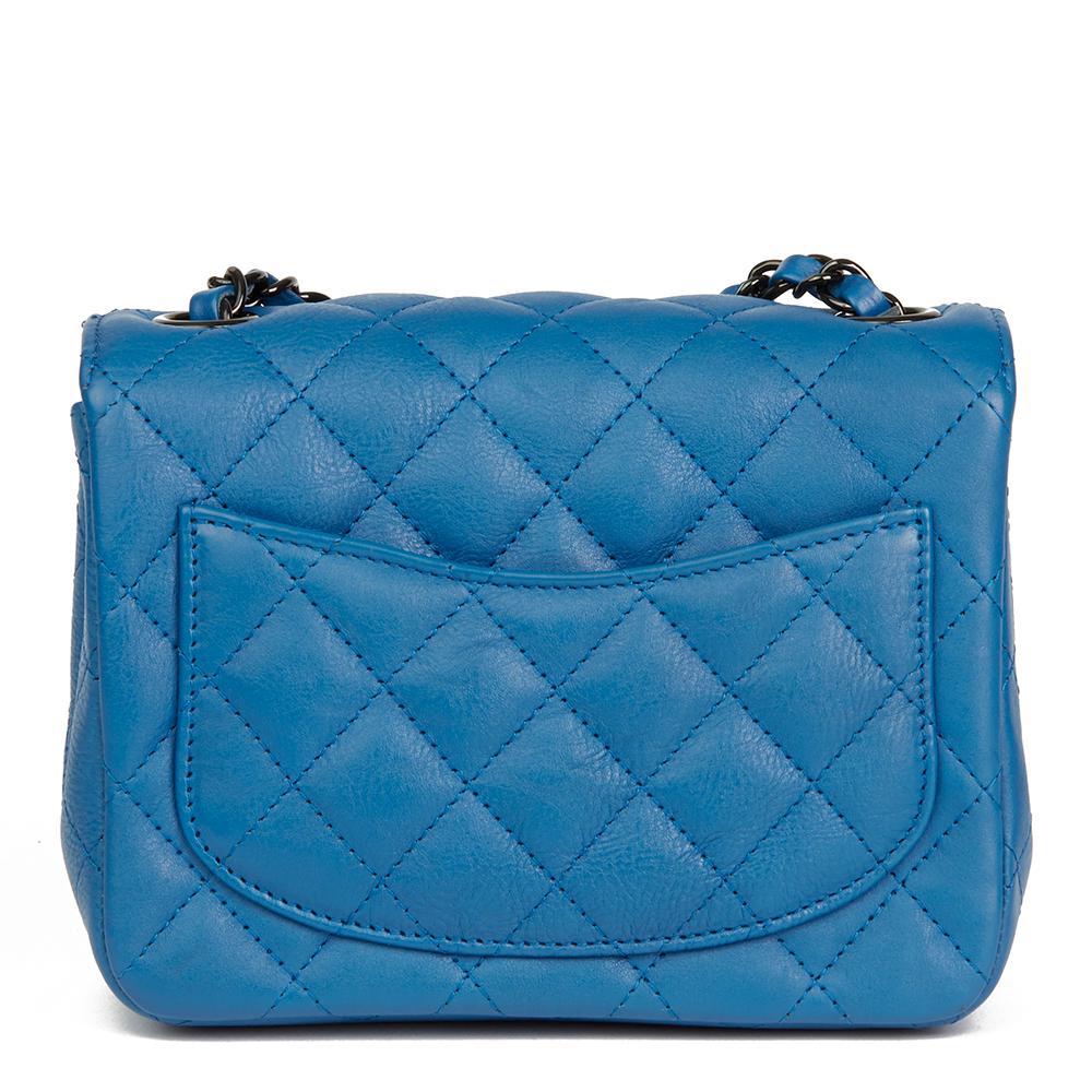 2017 Chanel Blue Quilted Calfskin Leather Mini Flap Bag In Excellent Condition In Bishop's Stortford, Hertfordshire