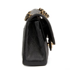 2004 Chanel Black Quilted Caviar Leather Small Classic Double Flap Bag