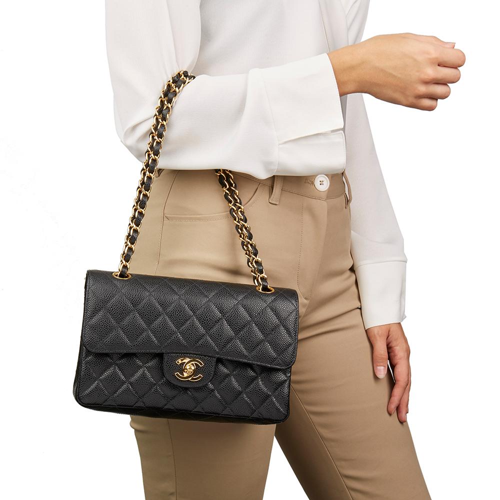 2004 Chanel Black Quilted Caviar Leather Small Classic Double Flap Bag 3