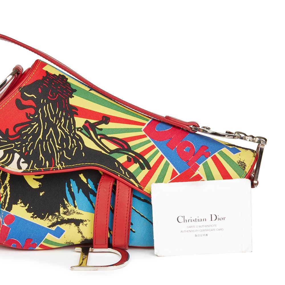 2003 Christian Dior Multicolour Canvas & Red Calfski Rasta Mania Saddle Bag 1