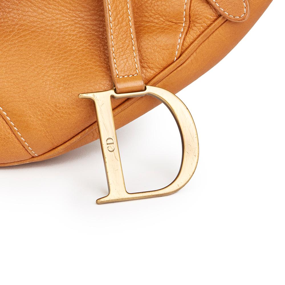 Orange 2002 Christian Dior Tan Calfskin Leather Saddle Bag
