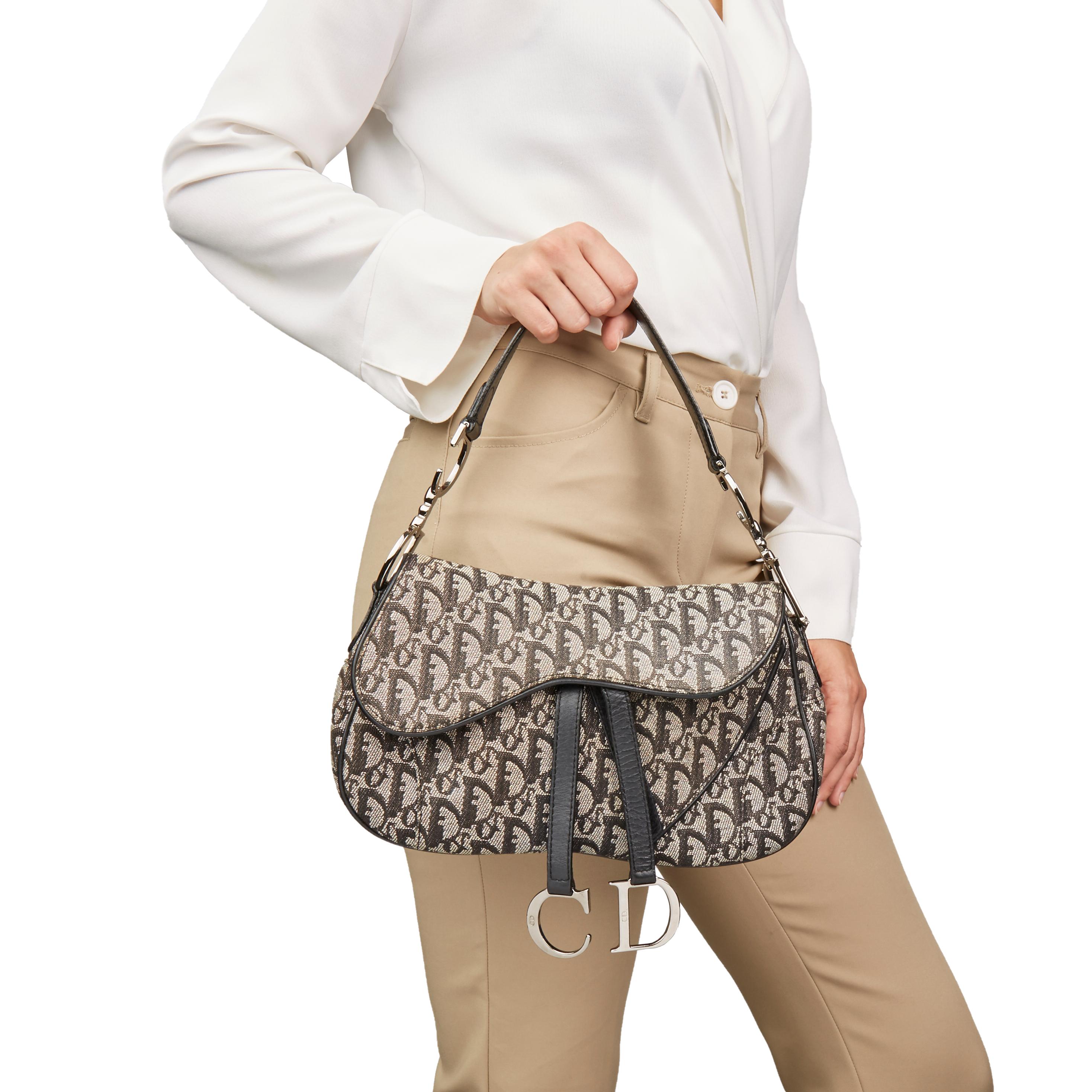 2002 Christian Dior Black Monogram Canvas Double Saddle Bag 3