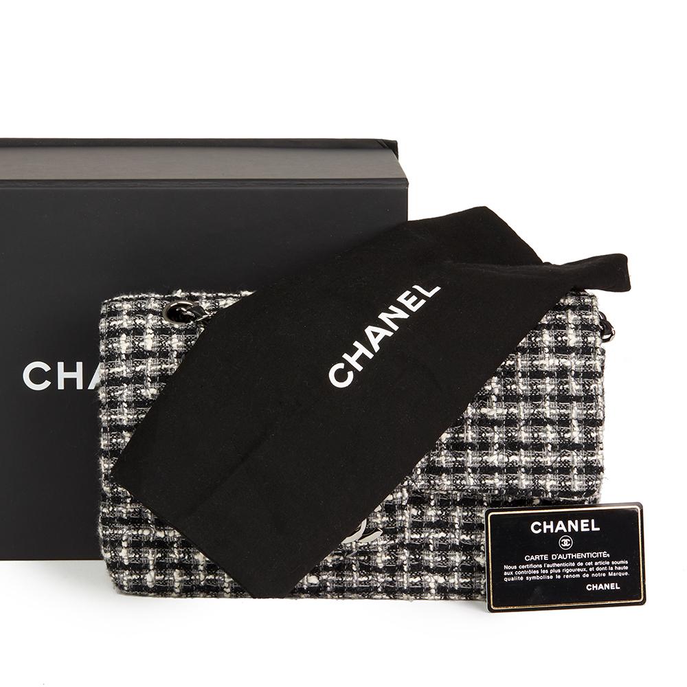 Chanel Black and White Tweed Fabric Quilted Medium Classic Double Flap Bag, 2005 5
