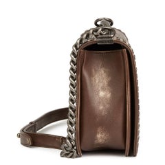2014 Chanel Brown Quilted Studded Distressed Lambskin New Medium Le Boy Bag