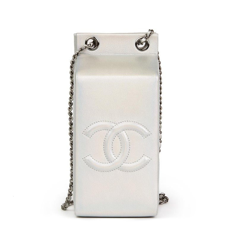 Chanel Silver Iridescent Goatskin Leather Lait De Coco Milk Carton Bag,  2010s at 1stDibs