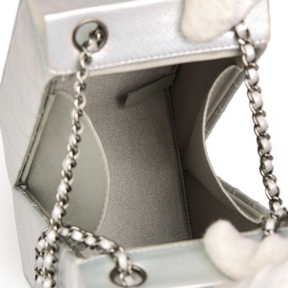 Chanel Silver Iridescent Goatskin Leather Lait De Coco Milk Carton Bag, 2010s  3