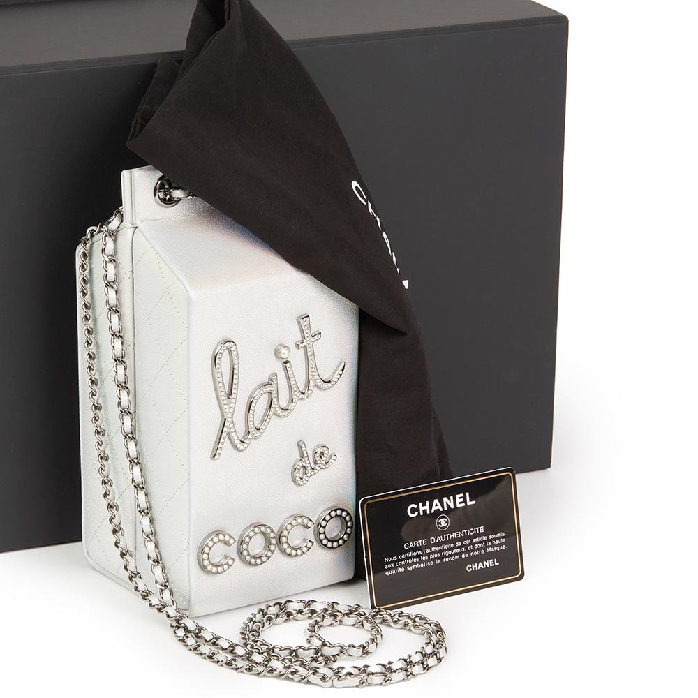 Chanel Silver Iridescent Goatskin Leather Lait De Coco Milk Carton Bag, 2010s  4