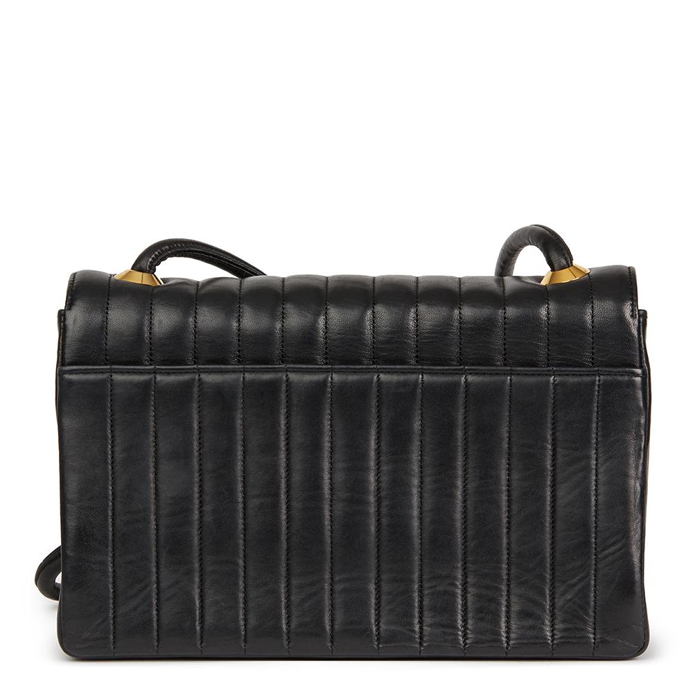 Women's 1980s Chanel Black Vertical Quilted Lambskin Vintage Classic Single Flap Bag