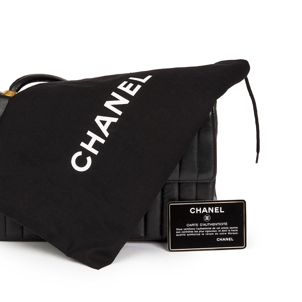 1980s Chanel Black Vertical Quilted Lambskin Vintage Classic Single Flap Bag 7