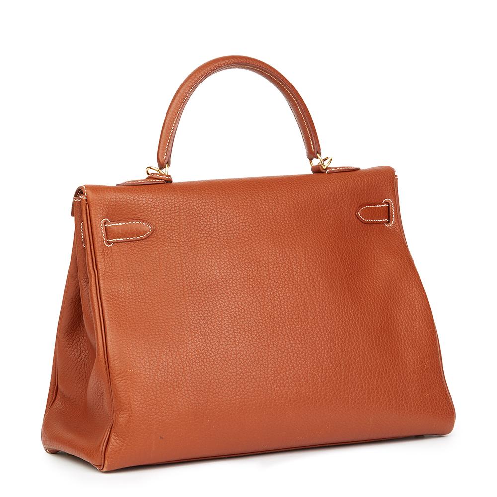 Brown 2001 Hermes Brique Togo Leather Retourne Kelly 32cm Bag