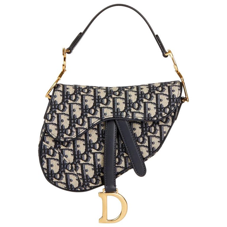 Christian Dior Vintage Blue Monogram Canvas Mini Saddle Bag