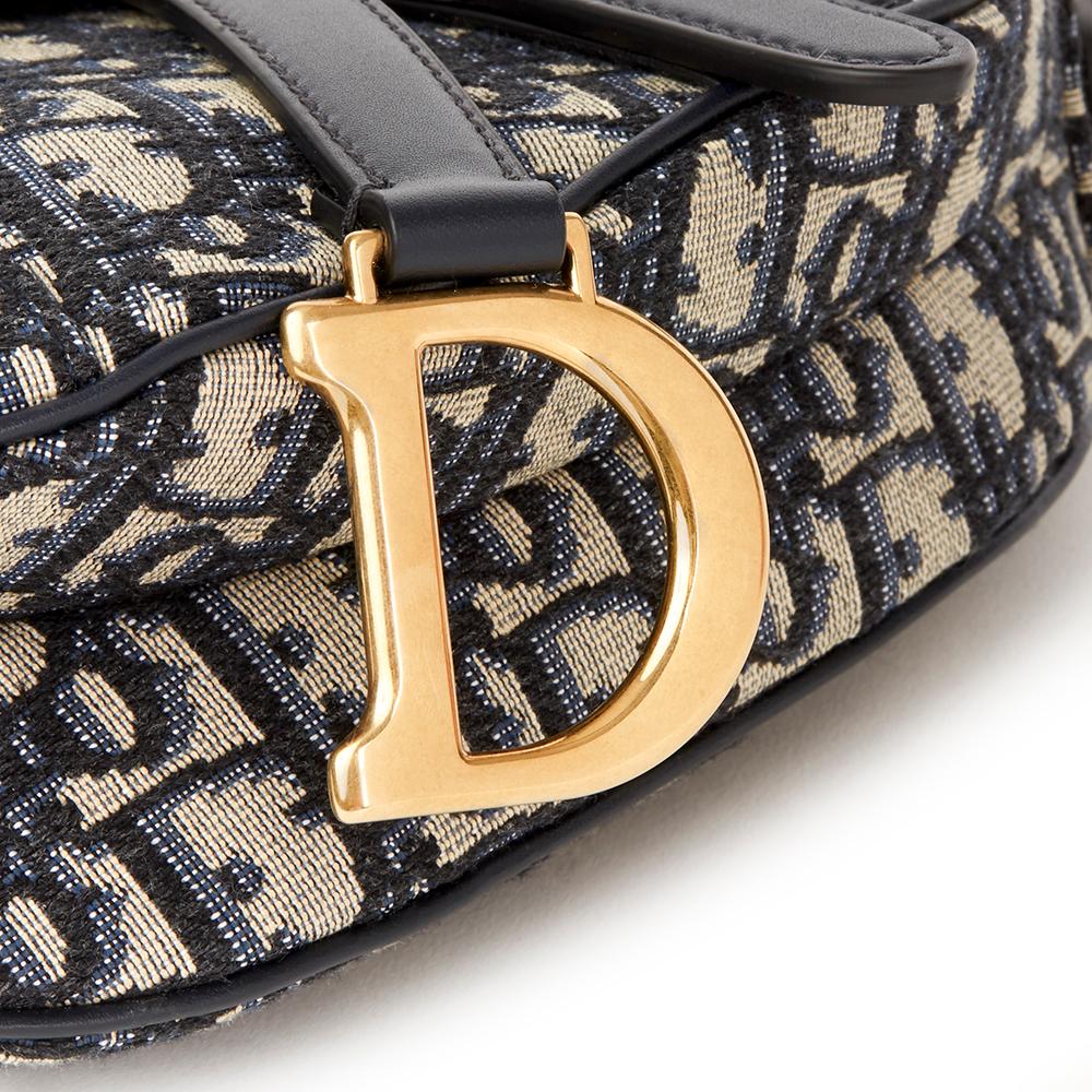 2018 Christian Dior Blue Oblique Monogram Canvas Mini Saddle Bag In New Condition In Bishop's Stortford, Hertfordshire
