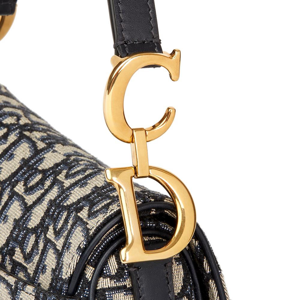 Women's 2018 Christian Dior Blue Oblique Monogram Canvas Mini Saddle Bag