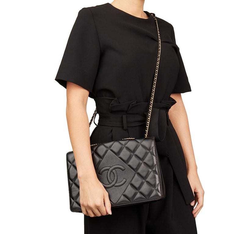 Chanel Black Quilted Lambskin Diamond CC Flap Bag, 2014 at 1stDibs