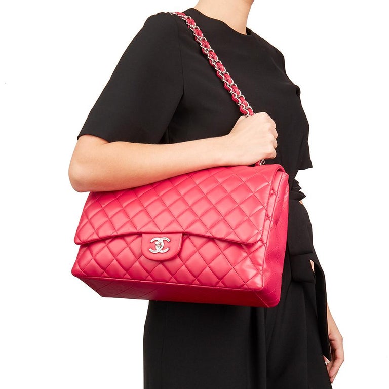 2009 Chanel Fuchsia Quilted Lambskin Maxi Classic Single Flap Bag