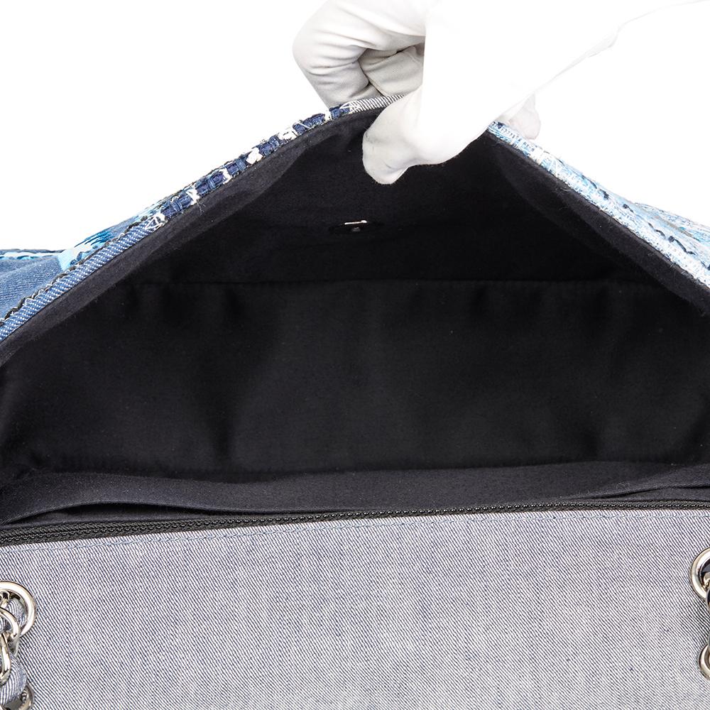 2015 Chanel Blue Denim Patchwork Jumbo Classic Single Flap Bag 3