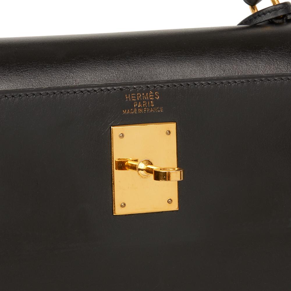 Hermes Black Box Calf Leather Vintage Kelly 32cm Sellier Bag, 1988  In Excellent Condition In Bishop's Stortford, Hertfordshire
