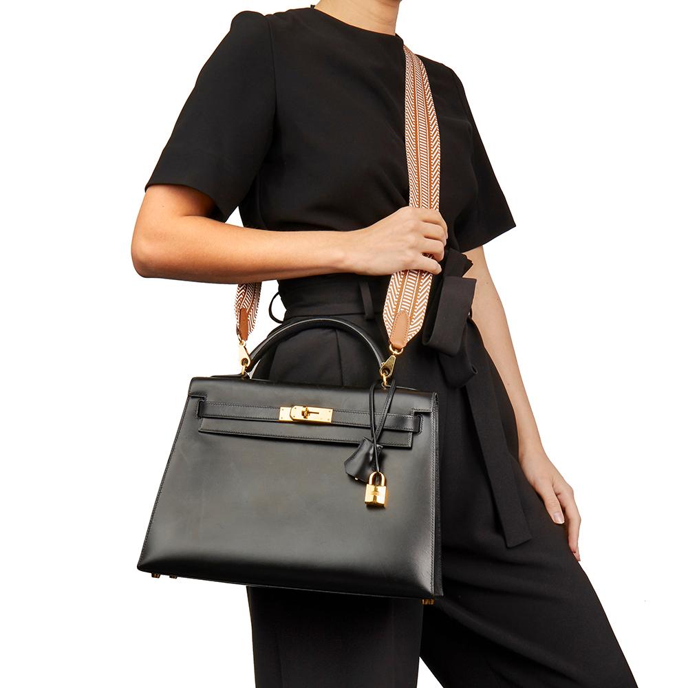 Hermes Black Box Calf Leather Vintage Kelly 32cm Sellier Bag, 1988 3