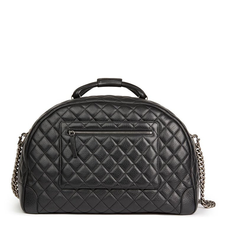 Chanel Black Quilted Leather Burled Wood Handled Tote Bag