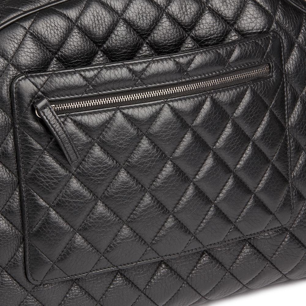 Women's 2017 Chanel Black Quilted Calfskin Large Round Trip Bowling Bag