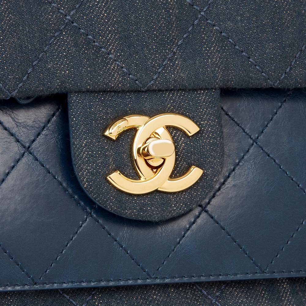 2017 Chanel Blue Quilted Denim and Blue Calfskin Leather Single Flap Bag In Excellent Condition In Bishop's Stortford, Hertfordshire