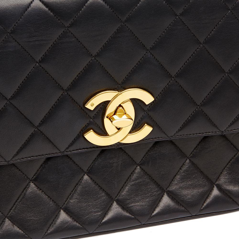 1994 Chanel Black Quilted Lambskin Vintage XL Classic Single Flap Bag 2